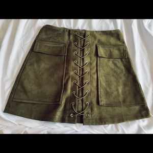 NWT army green suede mini skirt